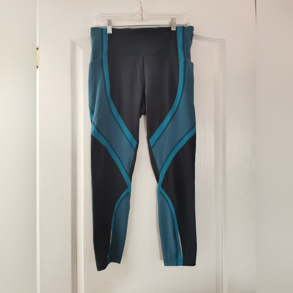 Athletic Colorblock Leggings with Side Pocket - Teal/Charcoal - Picture 6 of 12